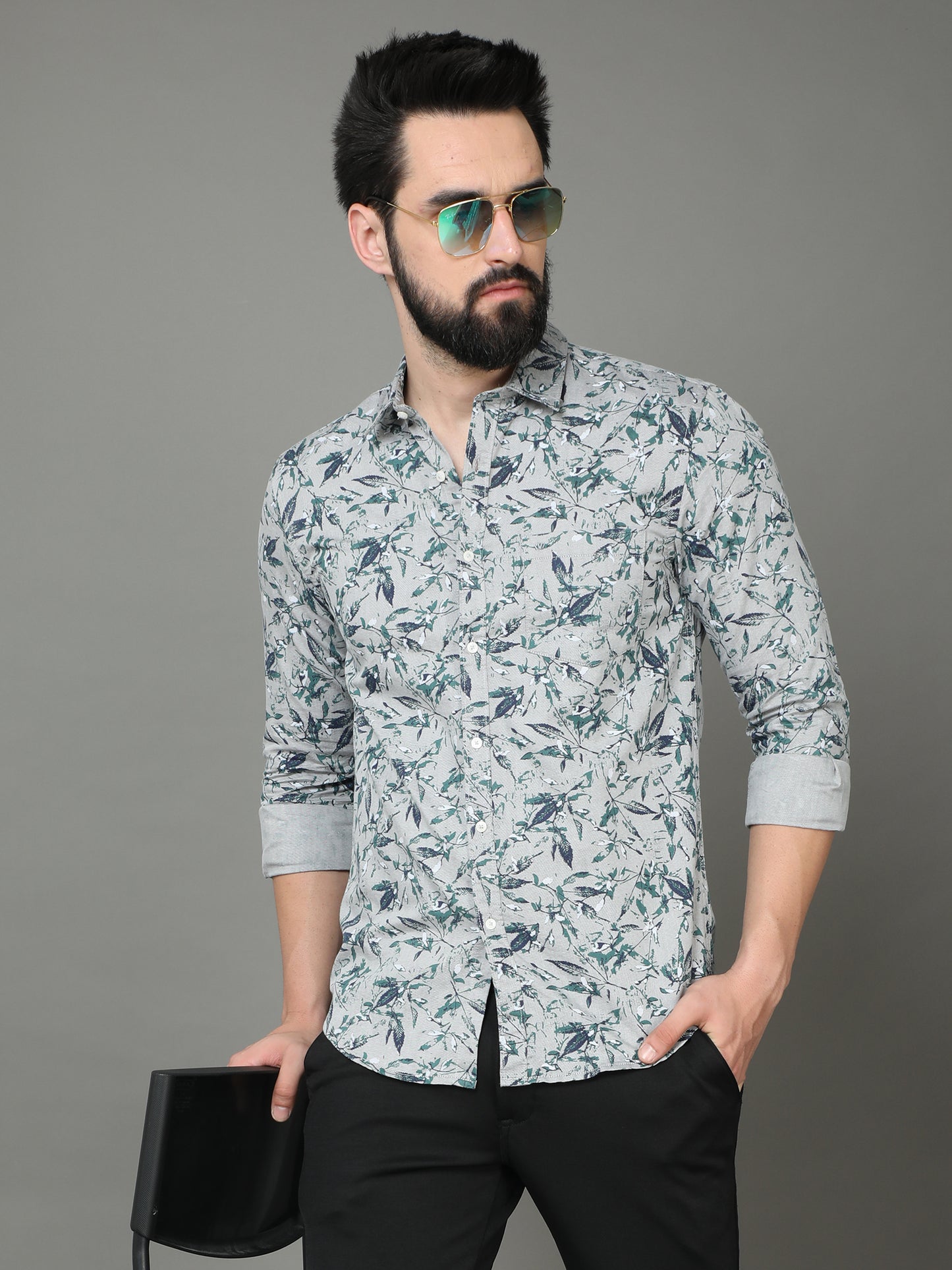 Skoda01 Green Floral Print Shirt