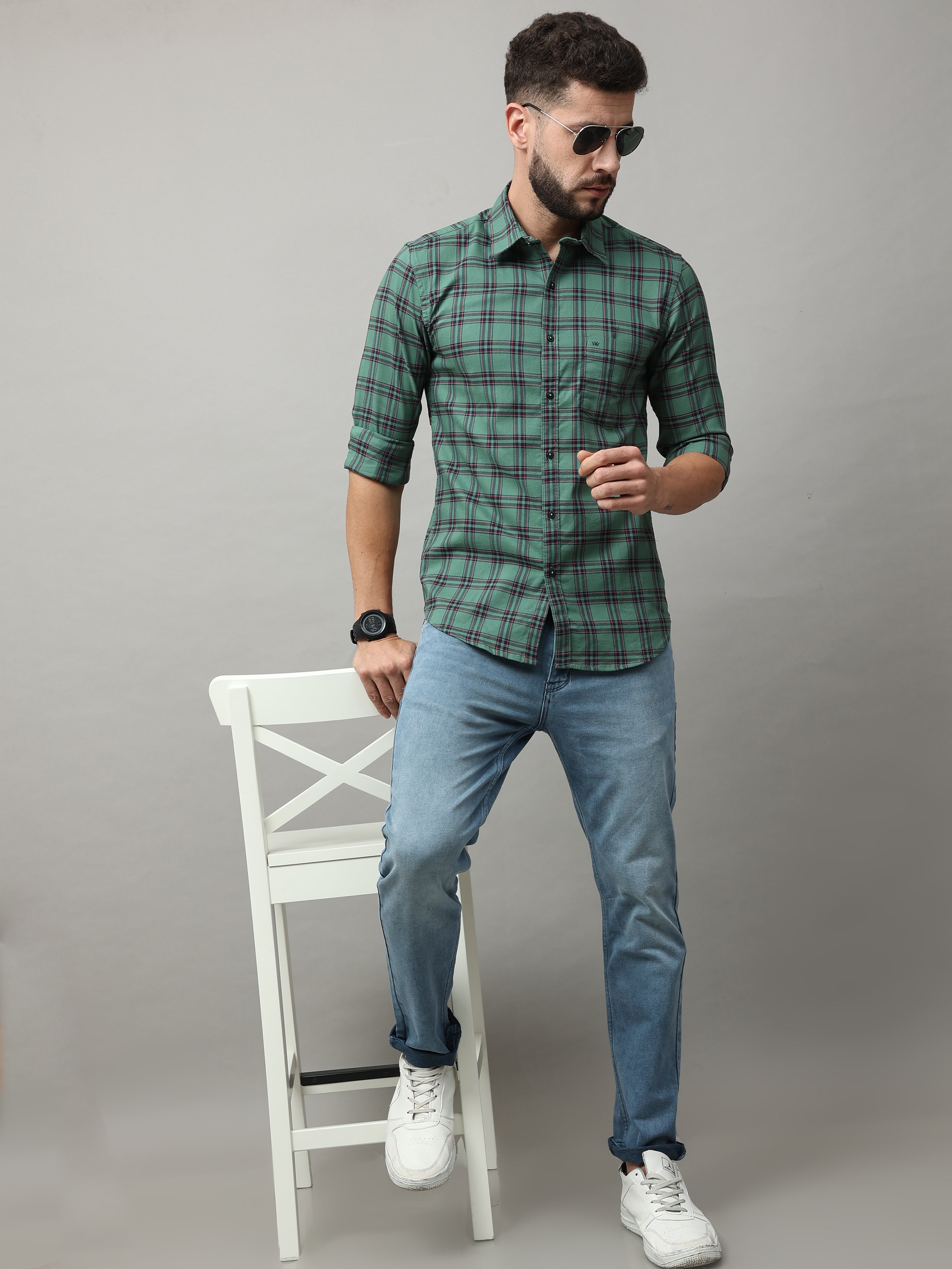 Buy Men's Portrait Denim Blue Checks Shirt Online | SNITCH