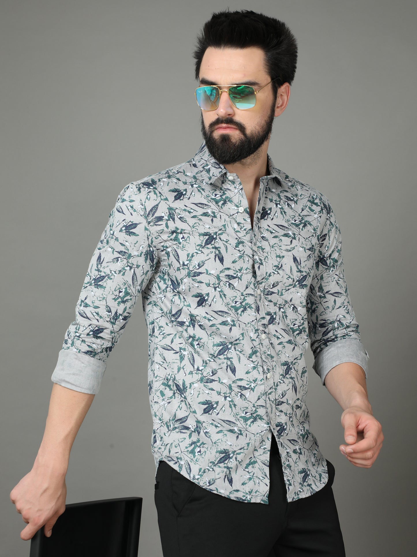Skoda01 Green Floral Print Shirt