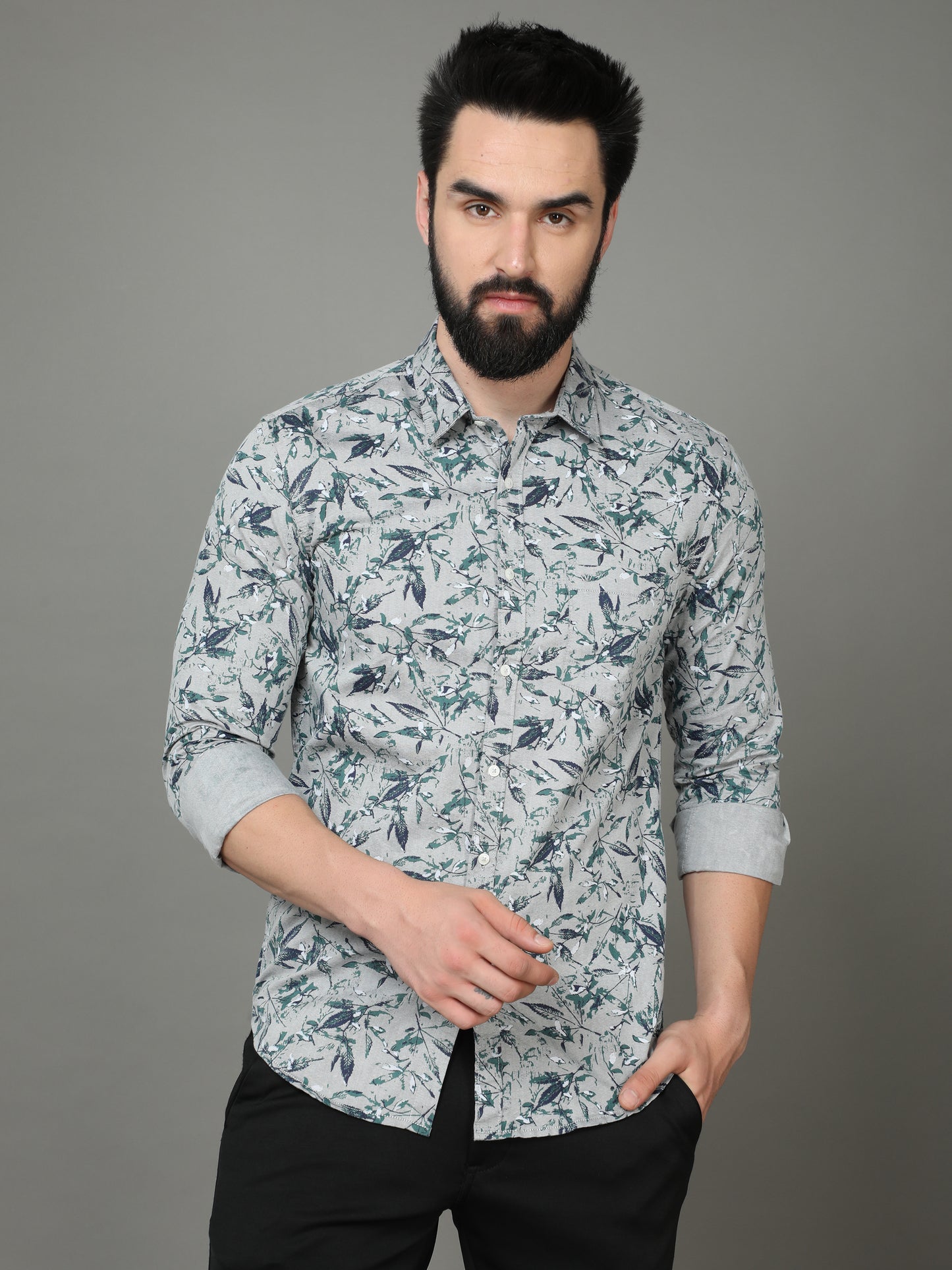 Skoda01 Green Floral Print Shirt