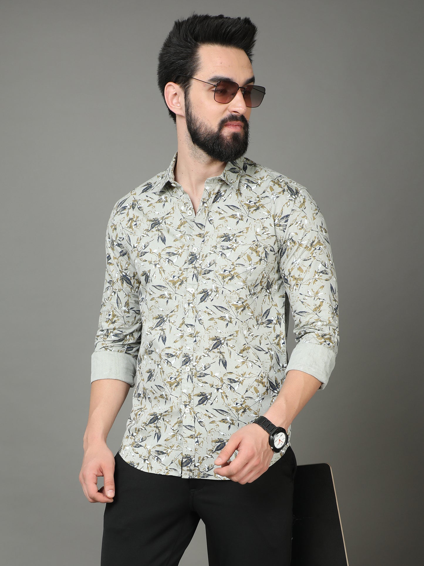 Skoda01 Mustard Floral Print Shirt