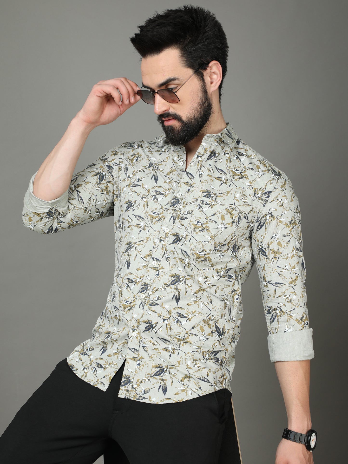 Skoda01 Mustard Floral Print Shirt